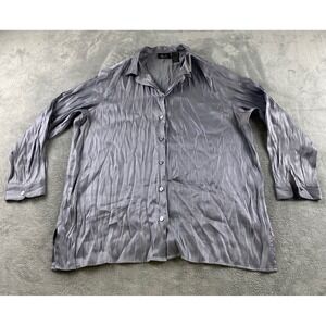 Kathie‎ Lee Woman Grey Dust Shimmer Button Front Blouse Plus Size 18W/20W